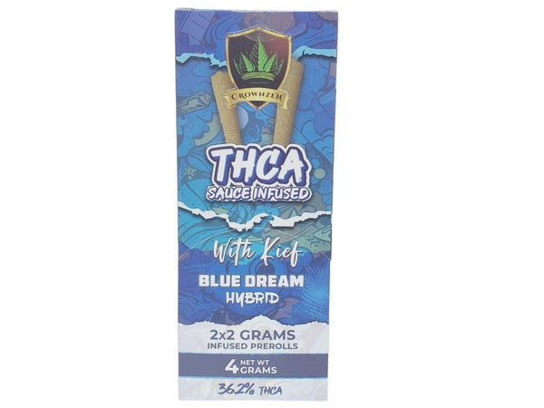CROWN ZEN THCA SAUCE INFUSED WITH KIEF 2 x2G PRE ROLLS 12ct 36.2%thca  Blue Dream Hybrid 36.2%thca