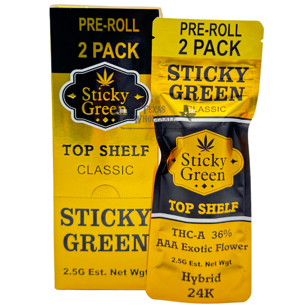 STICKY GREEN TOP SHELF AAA EXOTIC FLOWER 2.5G PreRoll 2/Pk 24K HYBRID