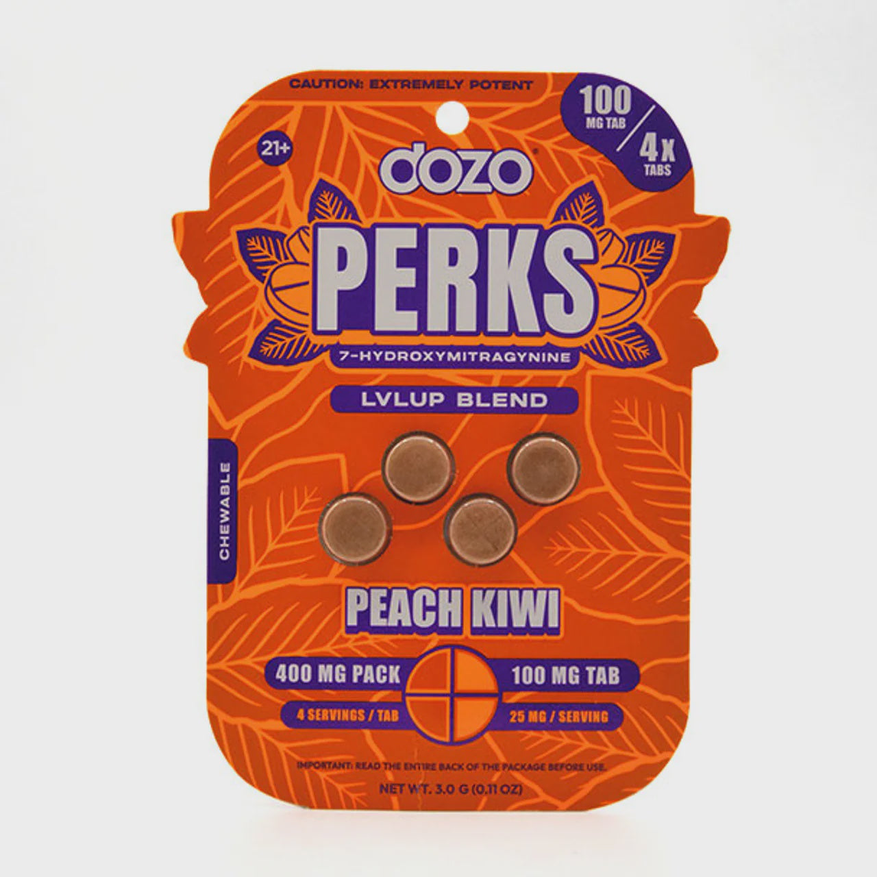 DOZO PERKS 7 HYDROXY TABLETS 100MG 4PK PEACH KIWI