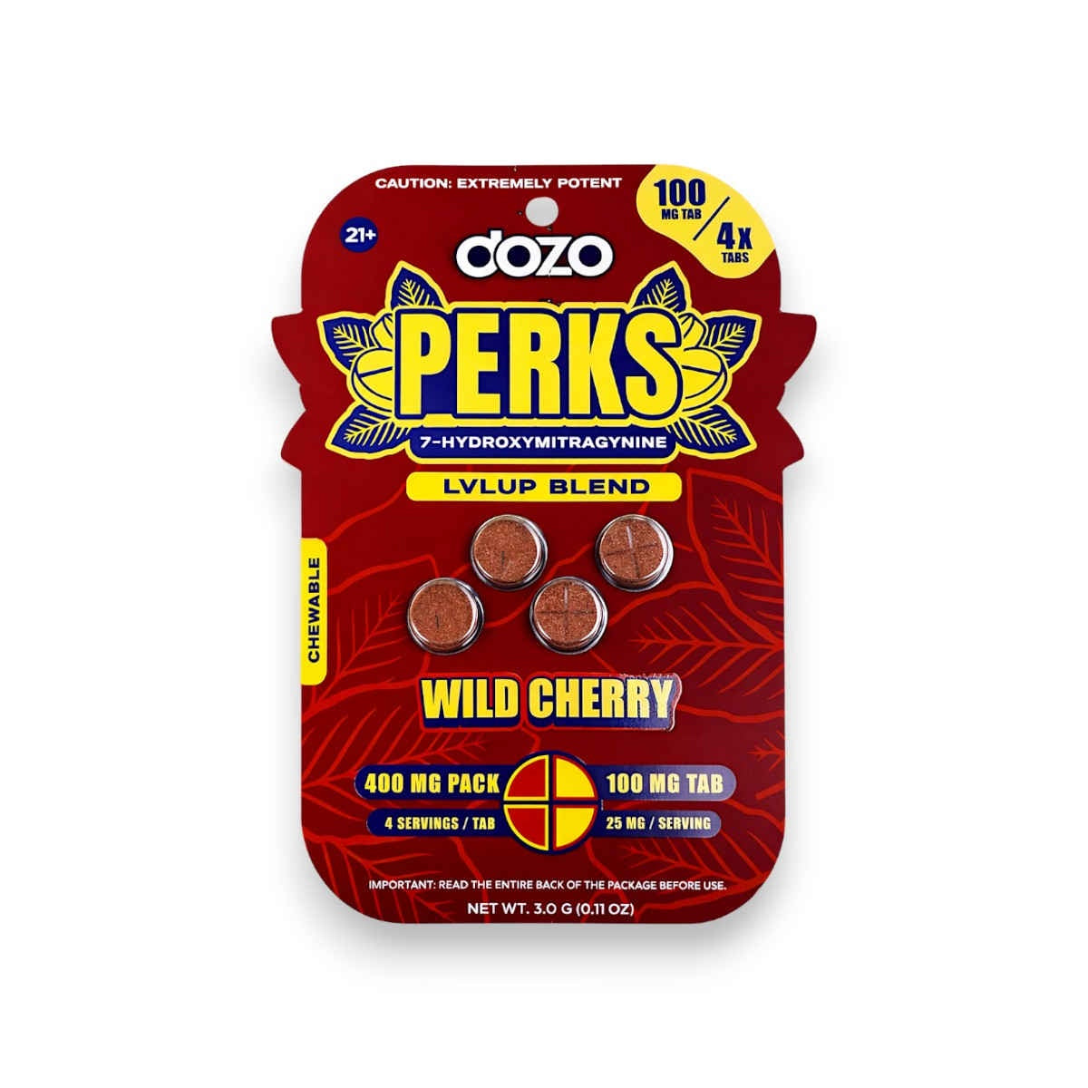 DOZO PERKS 7 HYDROXY TABLETS 100MG 4PK WILD CHERRY