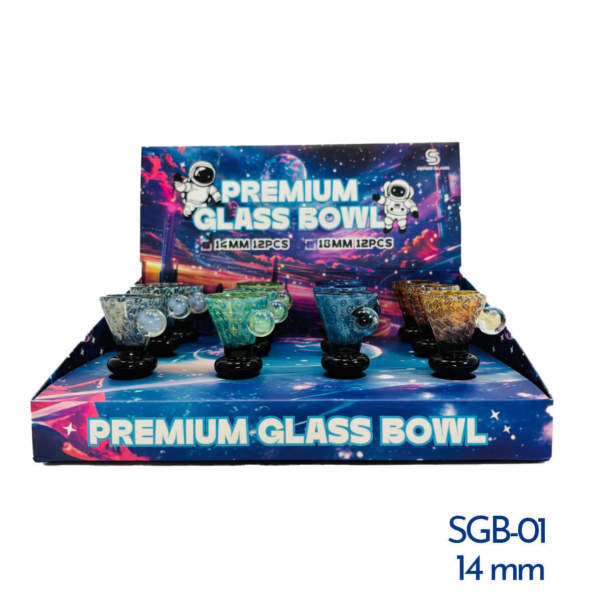 SENSE GLASS PREMIUM GLASS BOWL 14mm male 12ct/DISPLAY (SGB-04)