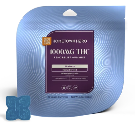 HOMETOWN HERO 1000MG THC PEAK RELIEF GUMMIES BLUEBERRY