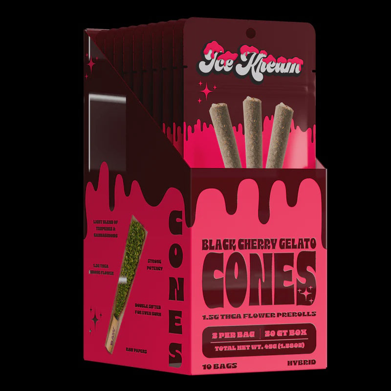 ICE KREAM 1.5G CONES THCA PRE ROLLS 3PK BLACK CHERRY GELATO