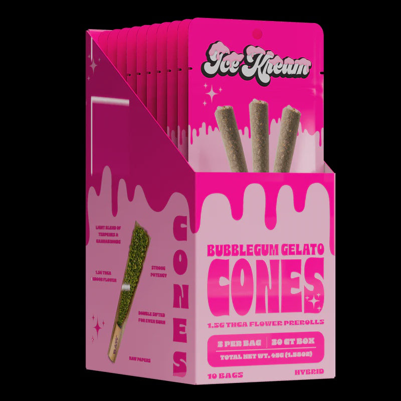 ICE KREAM 1.5G CONES THCA PRE ROLLS 3PK BUBBLEGUM GELATO