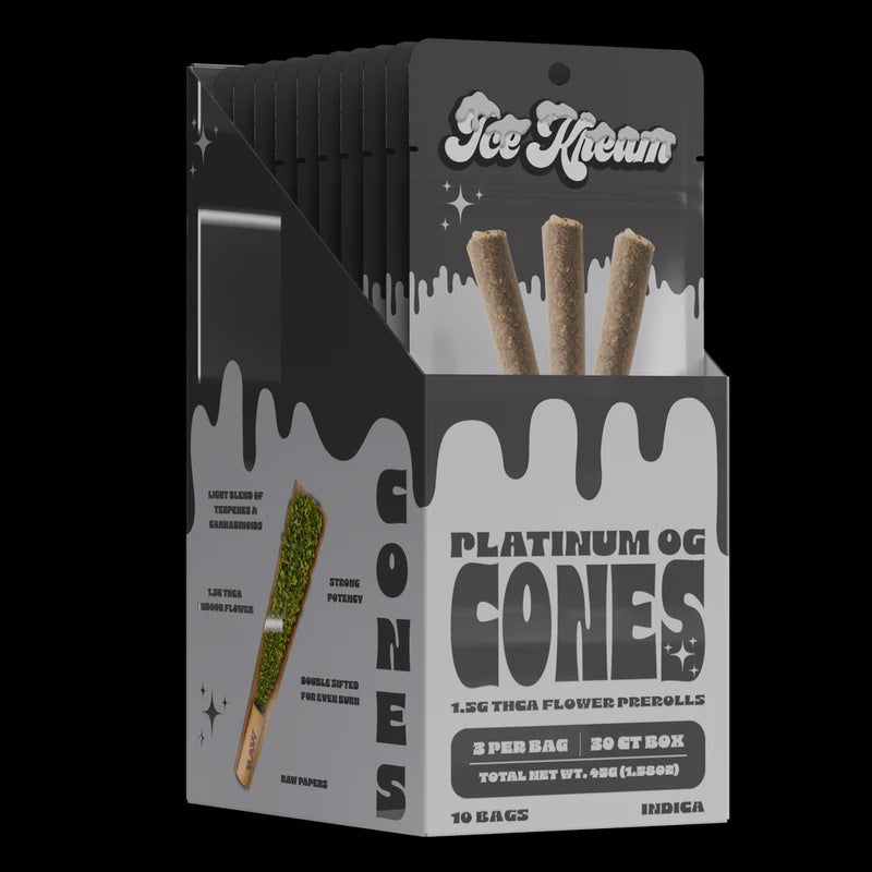 ICE KREAM 1.5G CONES THCA PRE ROLLS 3PK PLATINUM OG