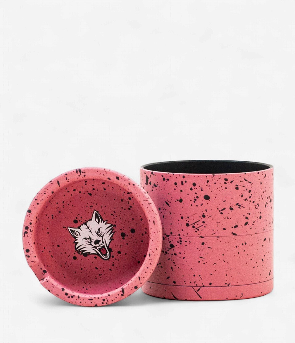 WULF GRINDER 4pt 65mm W/TOP ASHTRAY PINK BLACK SPLATTER