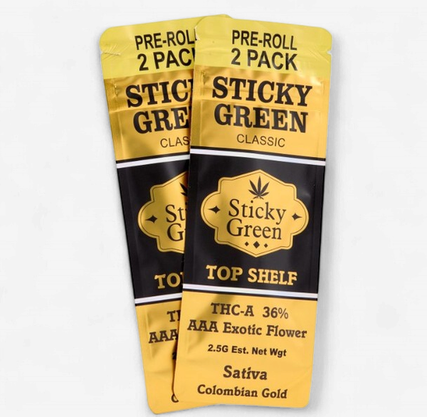 STICKY GREEN 2.5G GOLD PRE ROLLS 2PK 10CT SATIVA