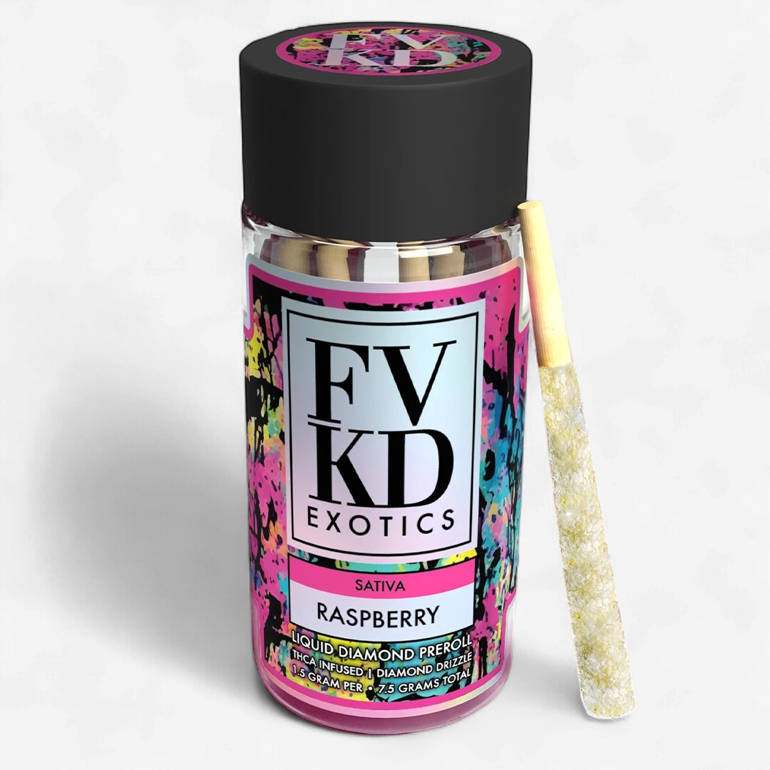 FVKD Exotics LIQUID DIAMOND THC-A 1.5g PreRoll 5/Jar RASPBERRY SATIVA