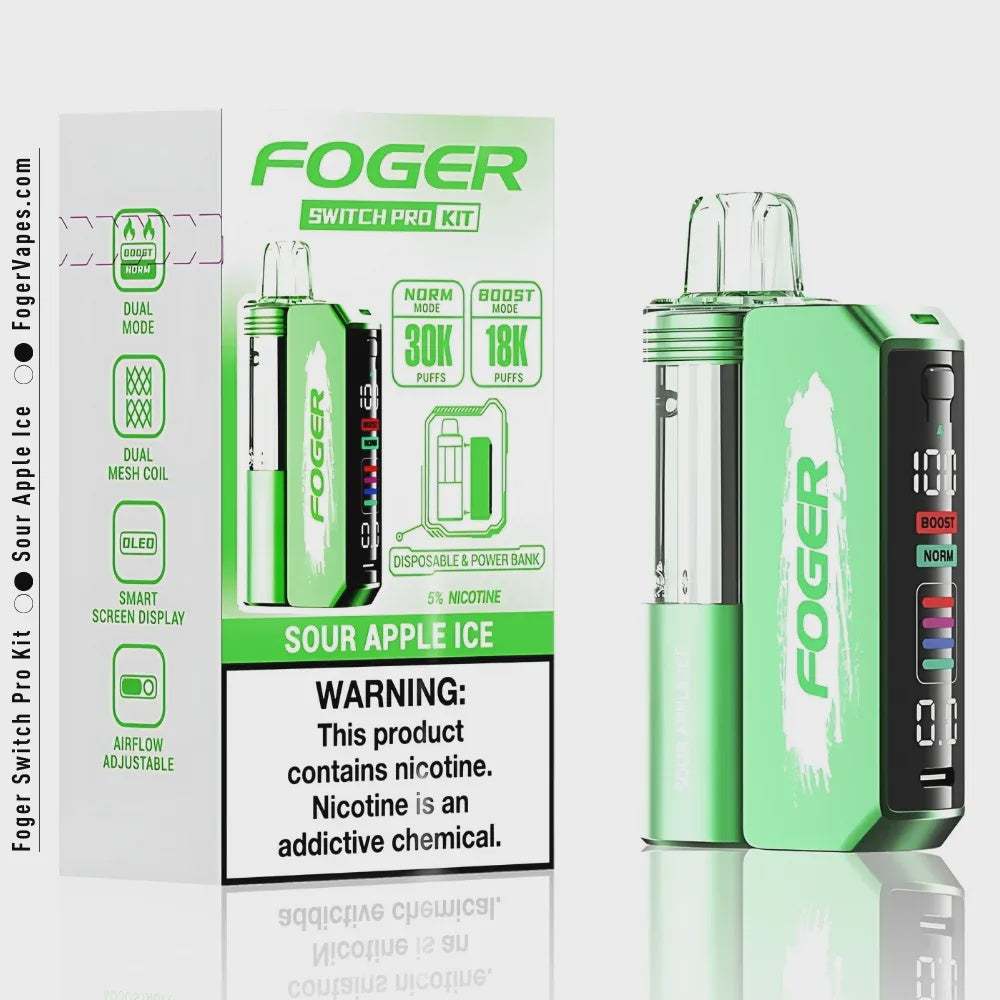 FOGER SWITCH PRO 30000 Puffs DISPOSABLE Kit 5/Pk SOUR APPLE ICE