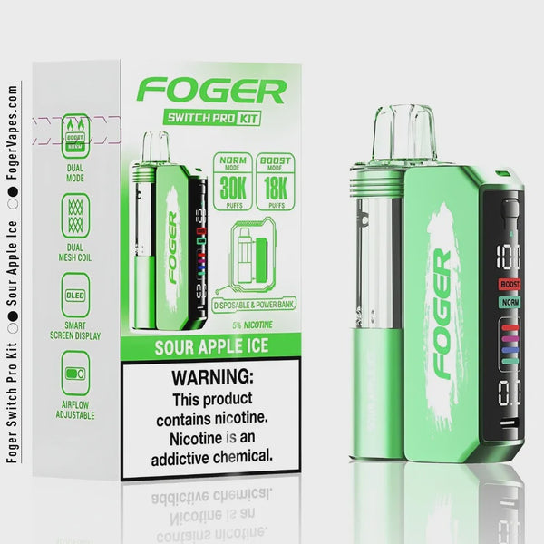 FOGER SWITCH PRO 30000 Puffs DISPOSABLE Kit 5/Pk SOUR APPLE ICE
