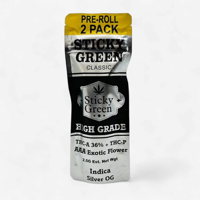 STICKY GREEN HIGH GRADE THC-A/P 1.25g PREROLL 2/Pk SILVER OG INDICA