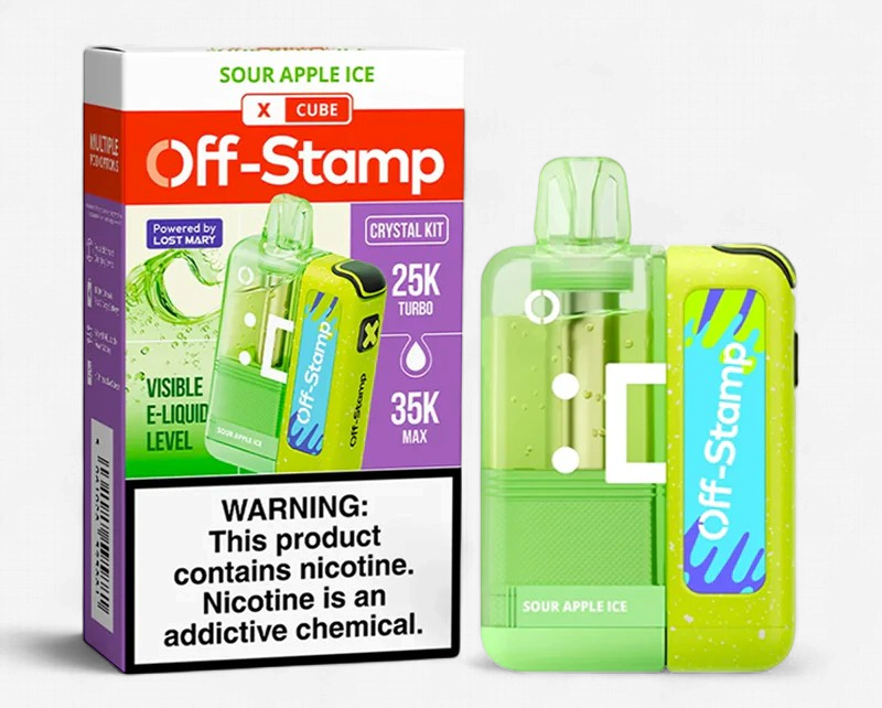 OFF STAMP X-CUBE CRYSTAL KIT POWERED BY LOST MARY 35K PUFF DISPOSABLE 5CT/BOX | SOUR APPLE ICE