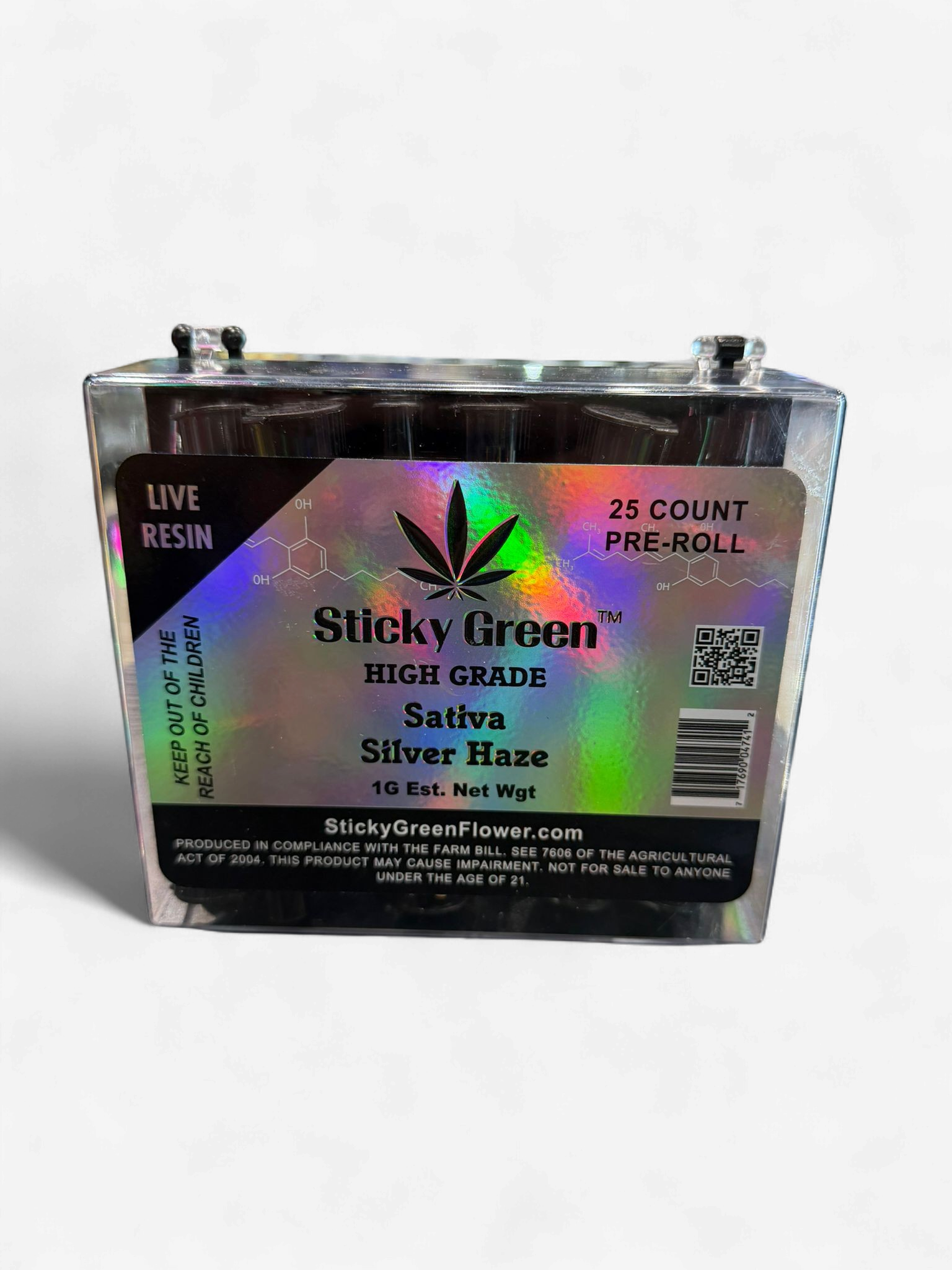 STICKY GREEN HIGH GRADE THC-A/P 1.5g PREROLL w/DOOBIW 25/Box SILVER HAZE SATIVA