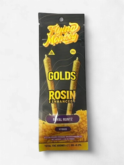 FLYING MONKEY GOLDS ROSIN ENHANCED THC-P 1.65G DIAMOND INFUSED PRE ROLLS 2CT/PK 10PK/ BOX | ROYAL RUNTZ (H)