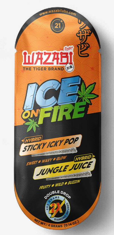 WAZABI Ice on Fire DOUBLE DROP THC-P 2g PreRoll 2/Pk STICKY ICKY POP / JUNGLE JUICE HYBIRD