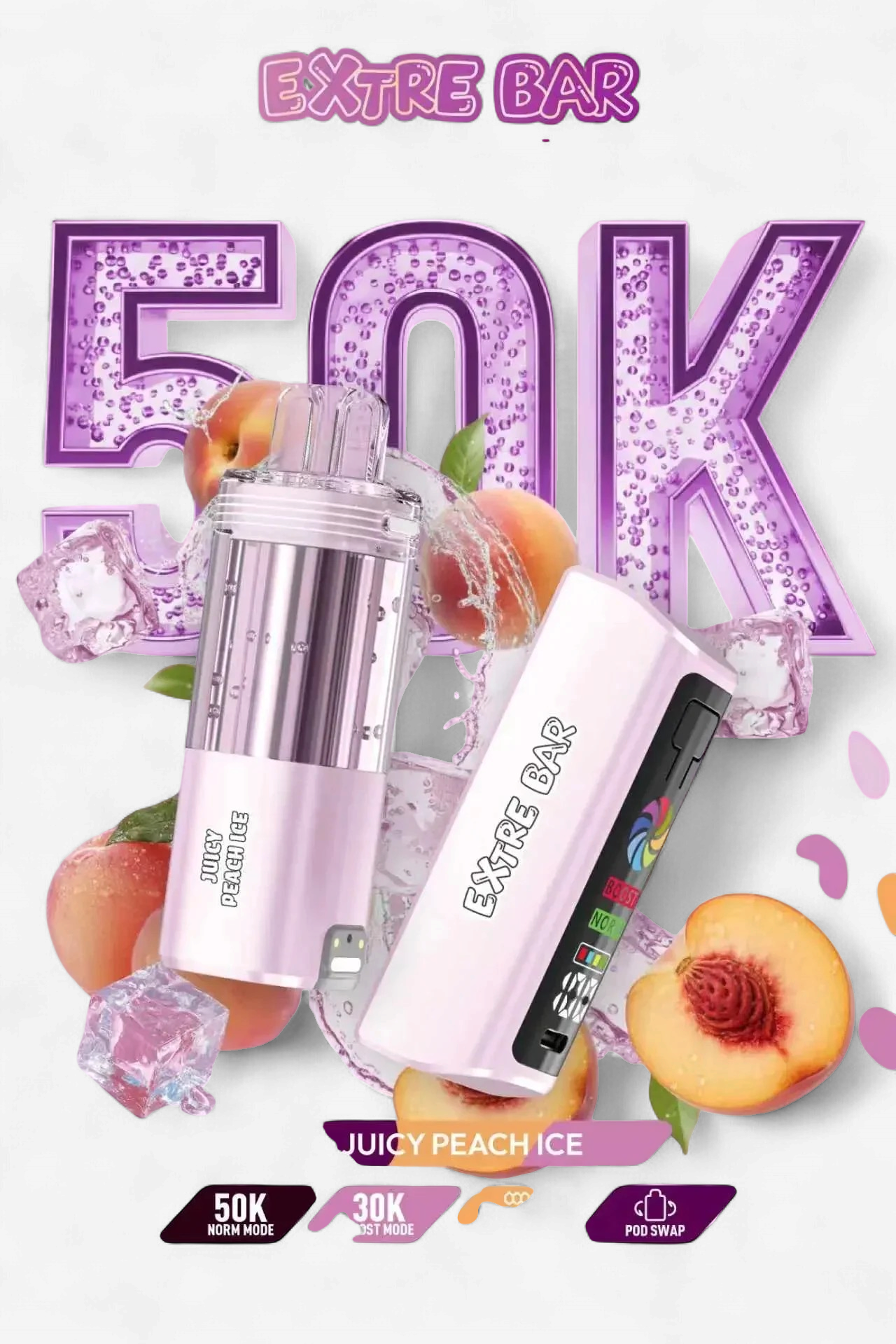 EXTRE BAR Switch Ultra 50000 Puffs DISPOSABLE KIT 5/Pk TxC JUICY PEACH ICE
