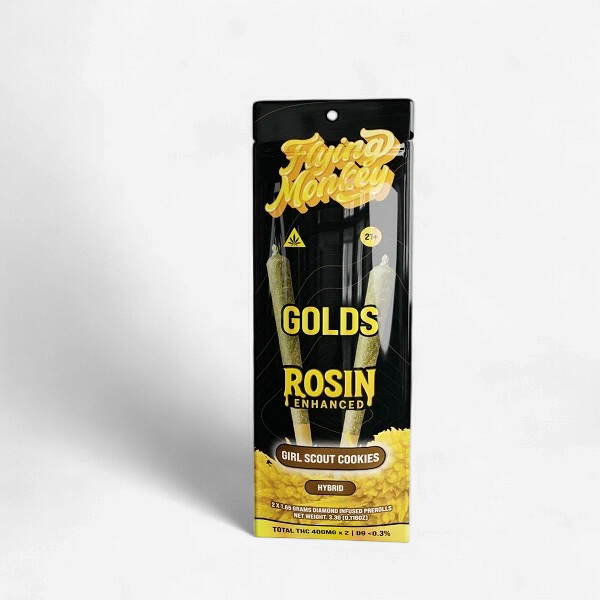 FLYING MONKEY GOLDS ROSIN ENHANCED THC-P 1.65G DIAMOND INFUSED PRE ROLLS 2CT/PK 10PK/ BOX | GIRL SCOUT COOKIES (H)