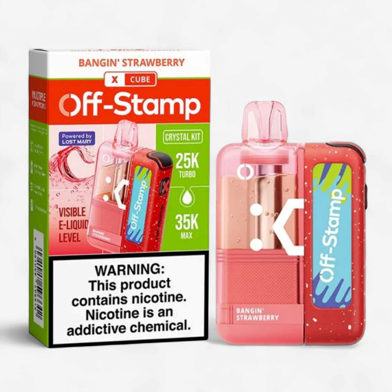 OFF STAMP X-CUBE CRYSTAL KIT POWERED BY LOSTMARY 35K PUFF DISPOSABLE 5CT/BOX | BANGIN STRAWBERRY