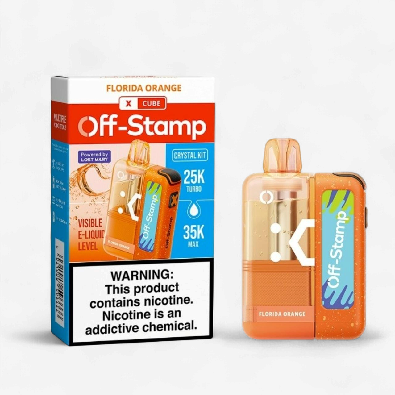 OFF STAMP X-CUBE CRYSTAL KIT POWERED BY LOST  MARY 35K PUFF DISPOSABLE 5CT/BOX | FLORIDA ORANGE