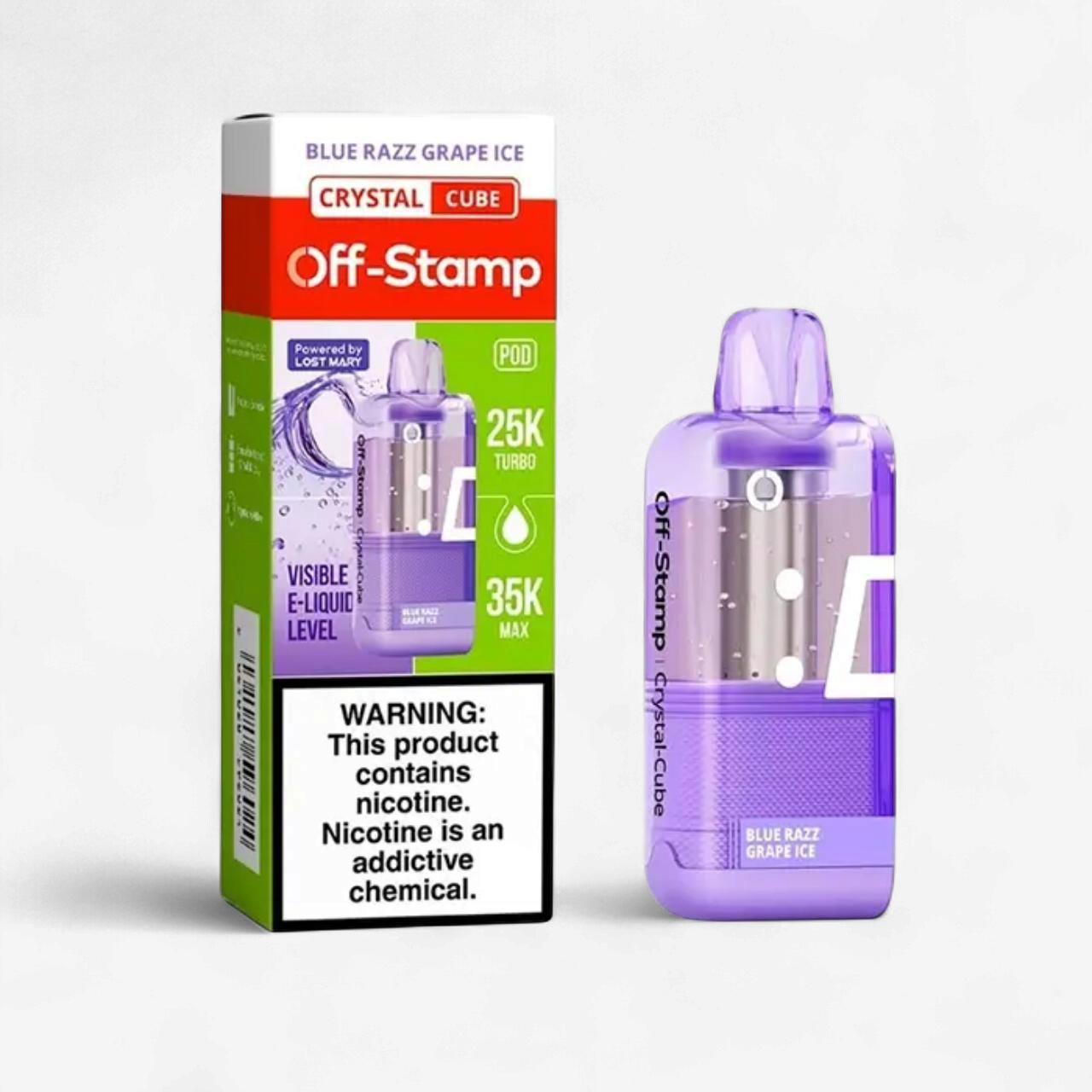 OFF STAMP CRYSTAL CUBE REFILLS POWERED BY LOST 2 MARY 35K PUFF DISPOSABLE 5CT/BOX | BLUE RAZZ GRAPE ICE