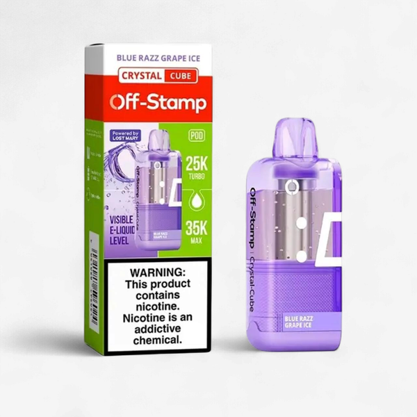 OFF STAMP CRYSTAL CUBE REFILLS POWERED BY LOST 2 MARY 35K PUFF DISPOSABLE 5CT/BOX | BLUE RAZZ GRAPE ICE