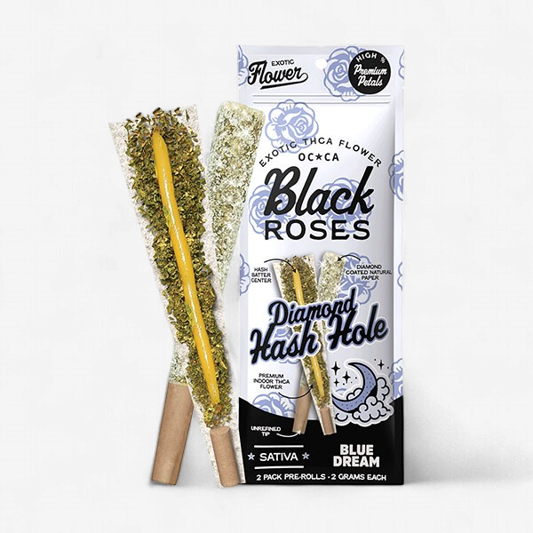 BLACK ROSES THC-A DIAMOND HASH HOLE PRE ROLL 2PK BLUE DREAM SATIVA