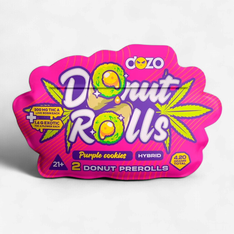 DOZO DONUT ROLLS Live Rosin THC-A 4.2g PreRolls 2/Pk PURPLE COOKIES HYBRID