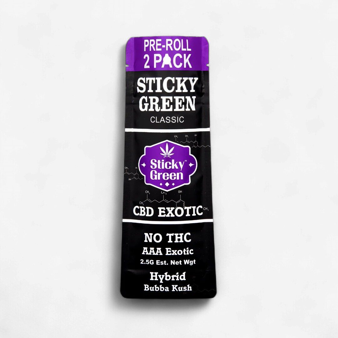 STICKY GREEN CBD EXOTIC CLASSIC 2.5GR PREROLL 2PK BUBBA KUSH HYBRID