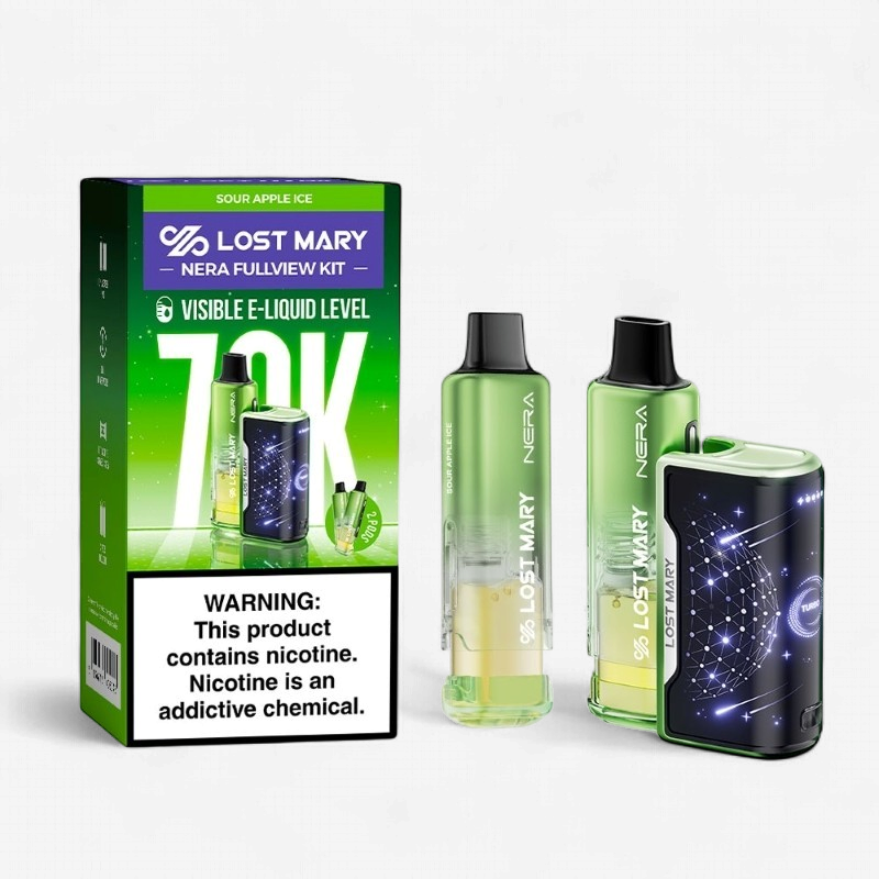 LOST MARY NERA Fullview 70000 Puffs DISPOSABLE Kit 5/Pk TxC SOUR APPLE ICE
