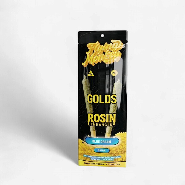 FLYING MONKEY GOLDS ROSIN ENHANCED THC-P 1.65G DIAMOND INFUSED PRE ROLLS 2CT/PK 10PK/ BOX | BLUE DREAM (S)