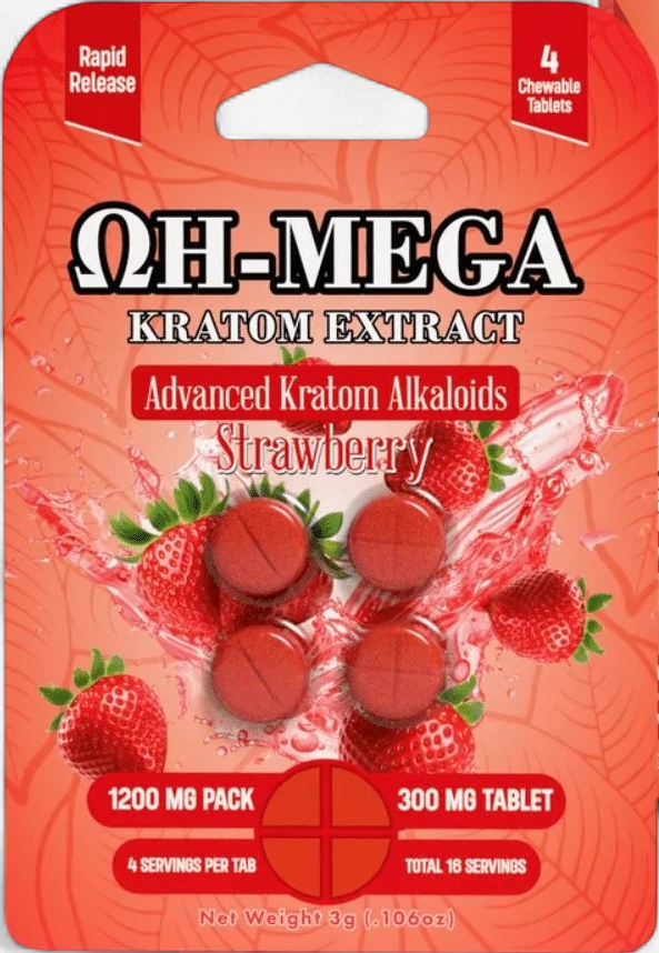 OH-MEGA Kratom Alkaloids 300mg Tab 4/Pk STRAWBERRY