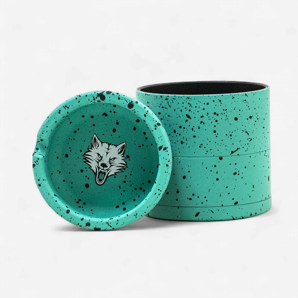 WULF GRINDER 4pt 65mm W/TOP ASHTRAY TEAL BLACK SPLATTER