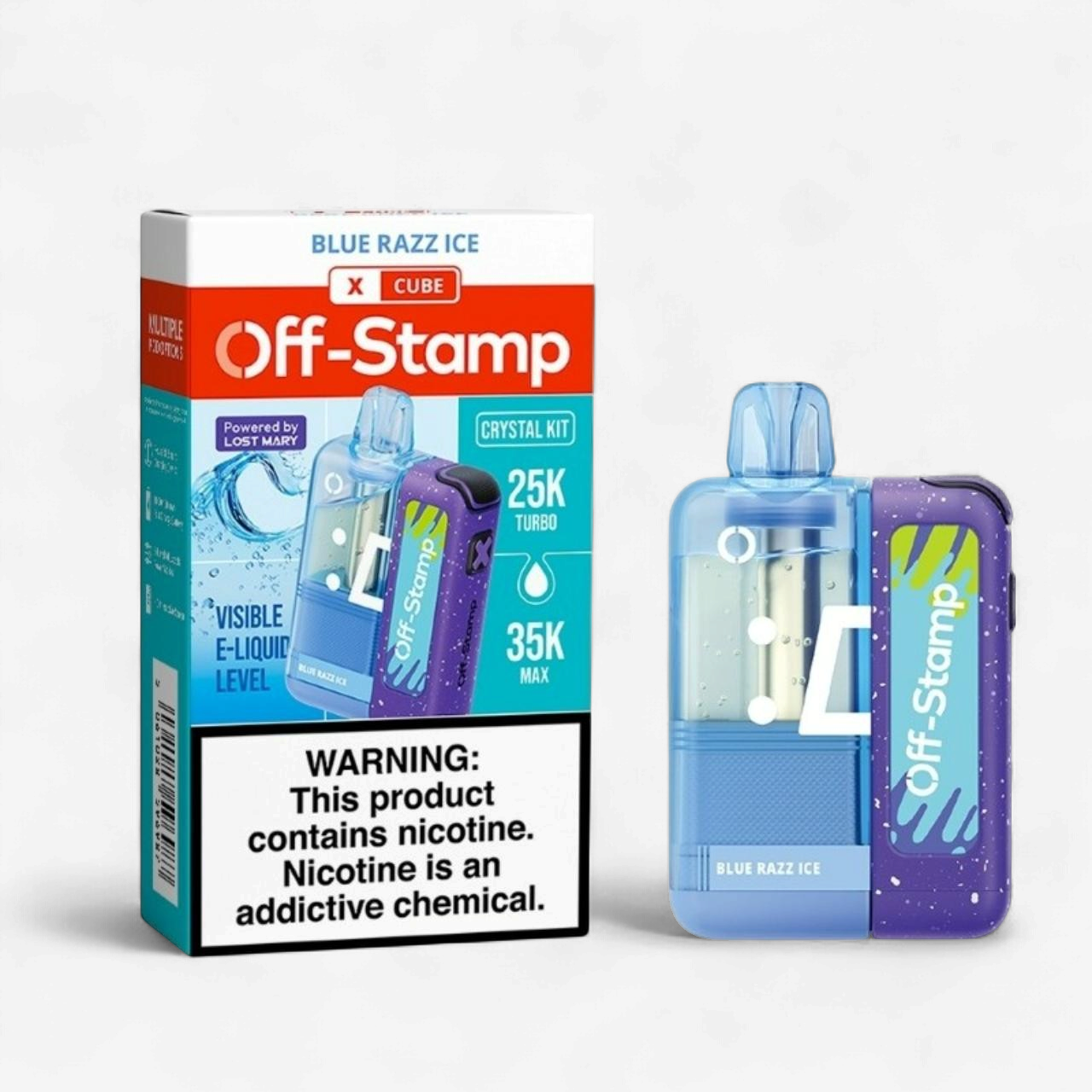 OFF STAMP X-CUBE CRYSTAL KIT POWERED BY LOST 2 2 MARY 35K PUFF DISPOSABLE 5CT/BOX | BLUE RAZZ ICE