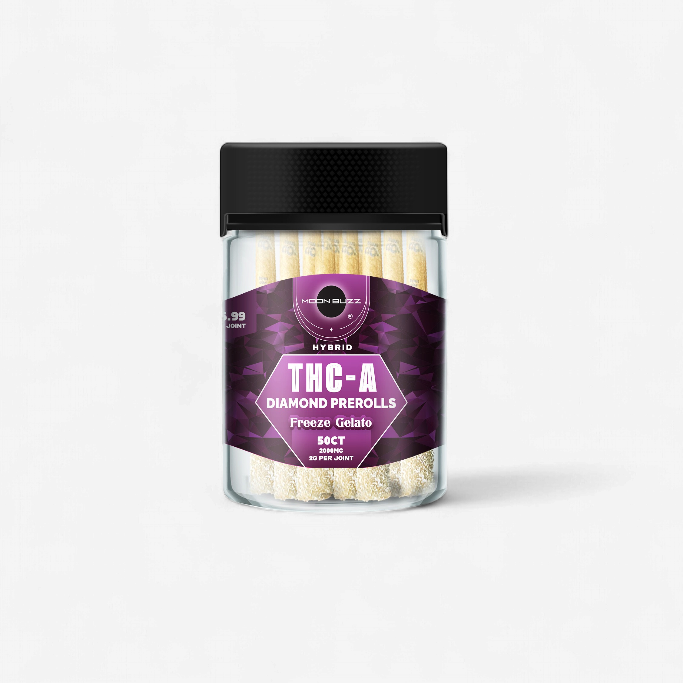 MOON BUZZ THC-A 2G DIAMOND PREROLLS 50CT FREEZE GELATO(H)