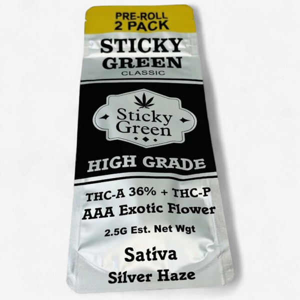 STICKY GREEN HIGH GRADE THC-A/P 1.25g PREROLL 2/Pk SILVER HAZE SATIVA