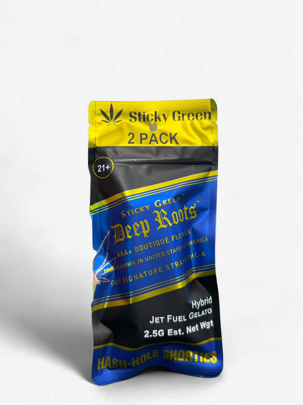 STICKY GREEN DEEP ROOTS HASH HOLE Shorties 1.25g PreRoll 2/Pk JET FUEL GELATO HYBRID