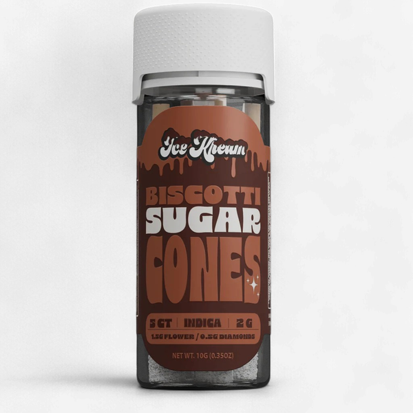ICE KREAM Sugar Cones Diamond THC-A 2g PreRoll 5/Jar BISCOTTI INDICA