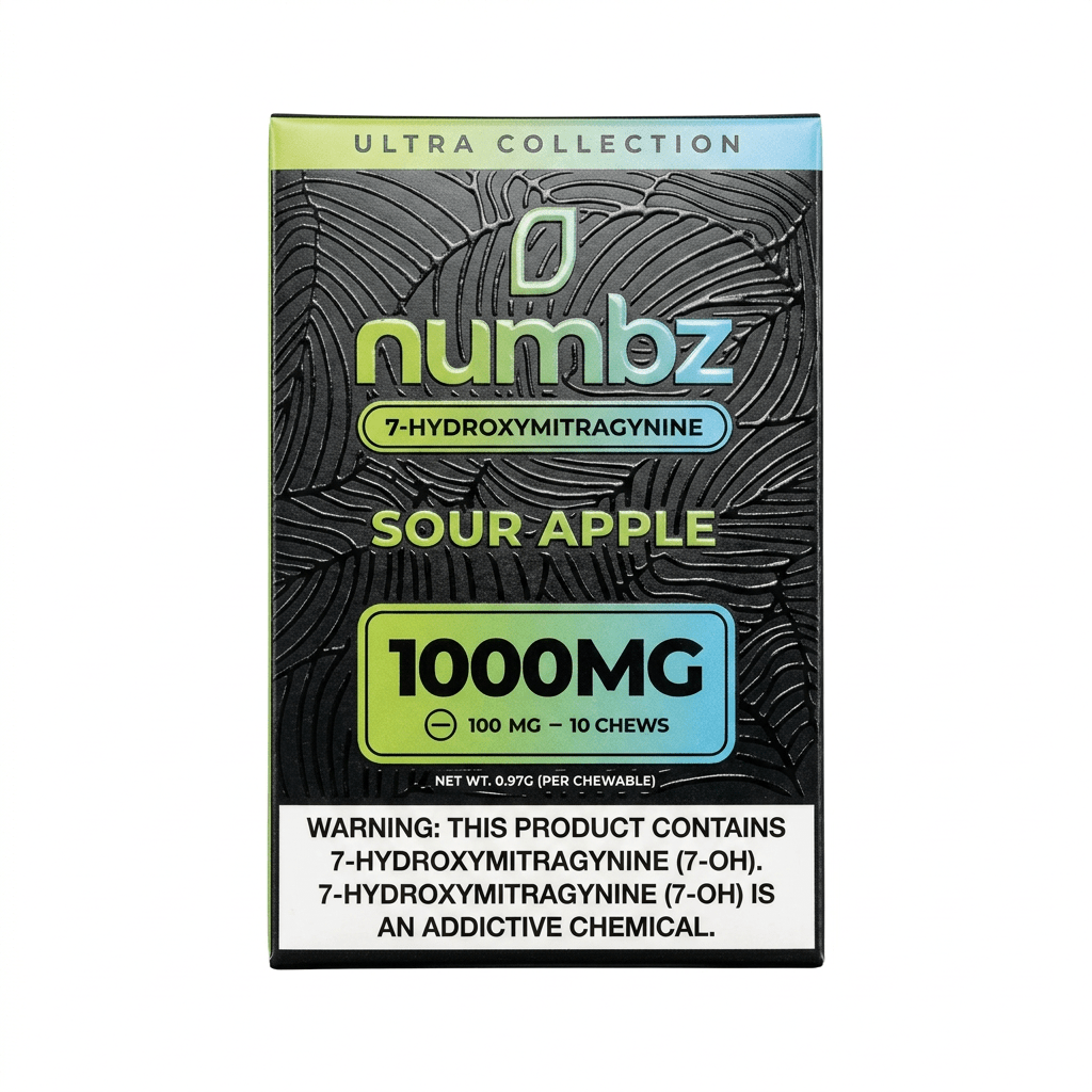 NUMBZ 7OH 1000MG  10 CHEWS SOUR APPLE
