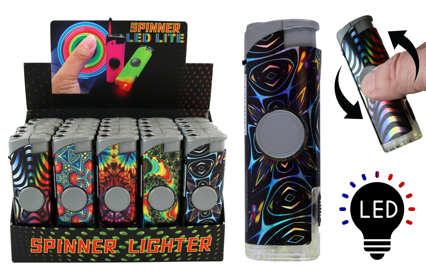 STAR ASST DESIGN W/LED SPINNER LIGHTER 25CT/BOX