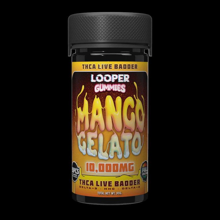LOOPER LIVE BADDER D8/9+THC-A+HHC 10000mg GUMMIES 20/Jar MANGO GELATO
