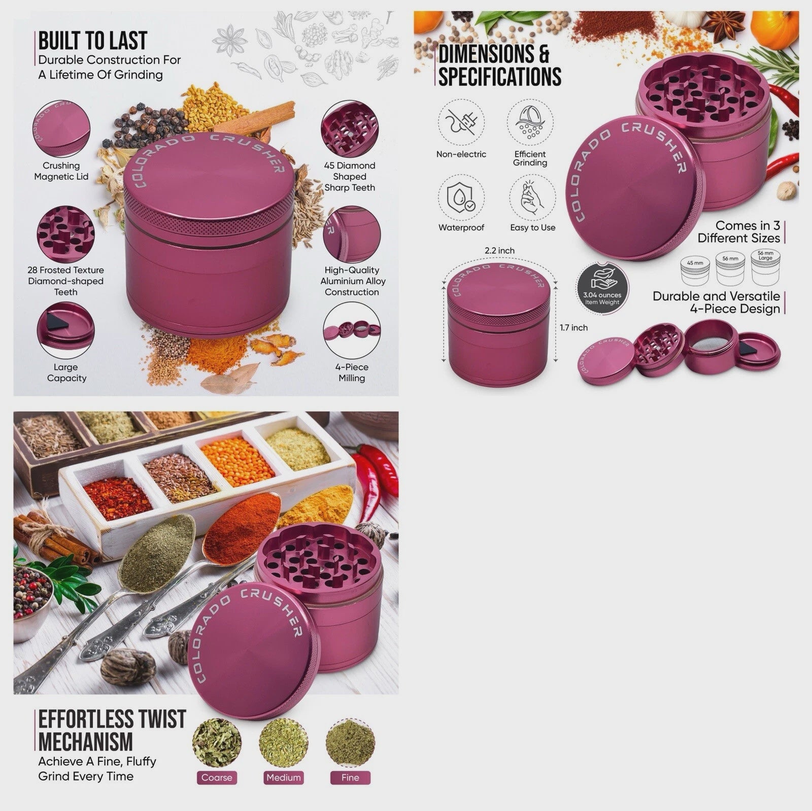GRINDER COLORADO CRUSHER 56mm 4pt PINK